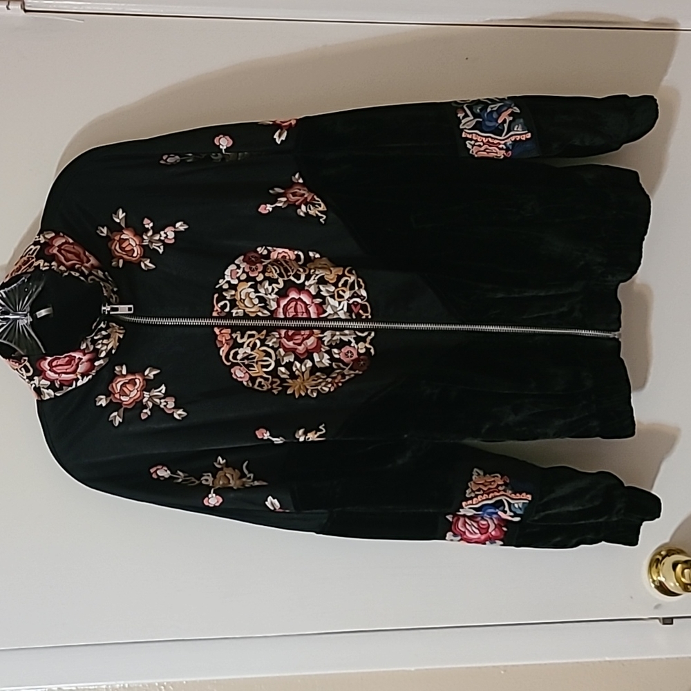 Free People Black Velvet Embroidered Coat